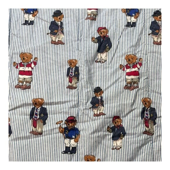 Polo Ralph Lauren Teddy Bear Executive Twin Comforter Blue White Stripe READ - Picture 1 of 8